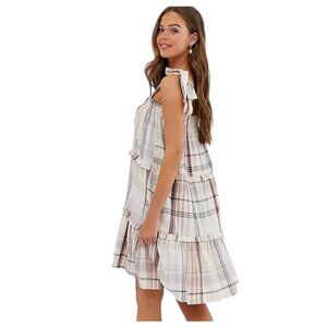 Neon Rose tiered smock dress with tie shoulders in check, XL